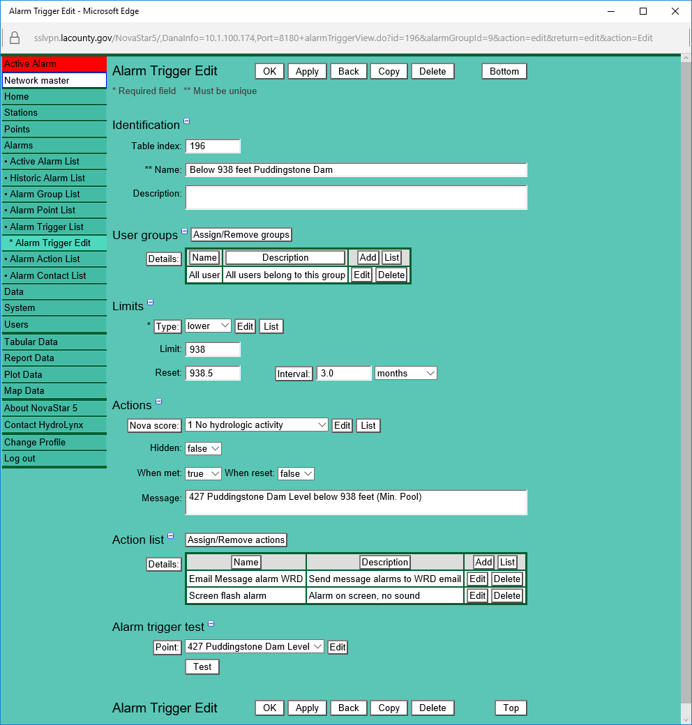 define reservoir trigger lower limit
