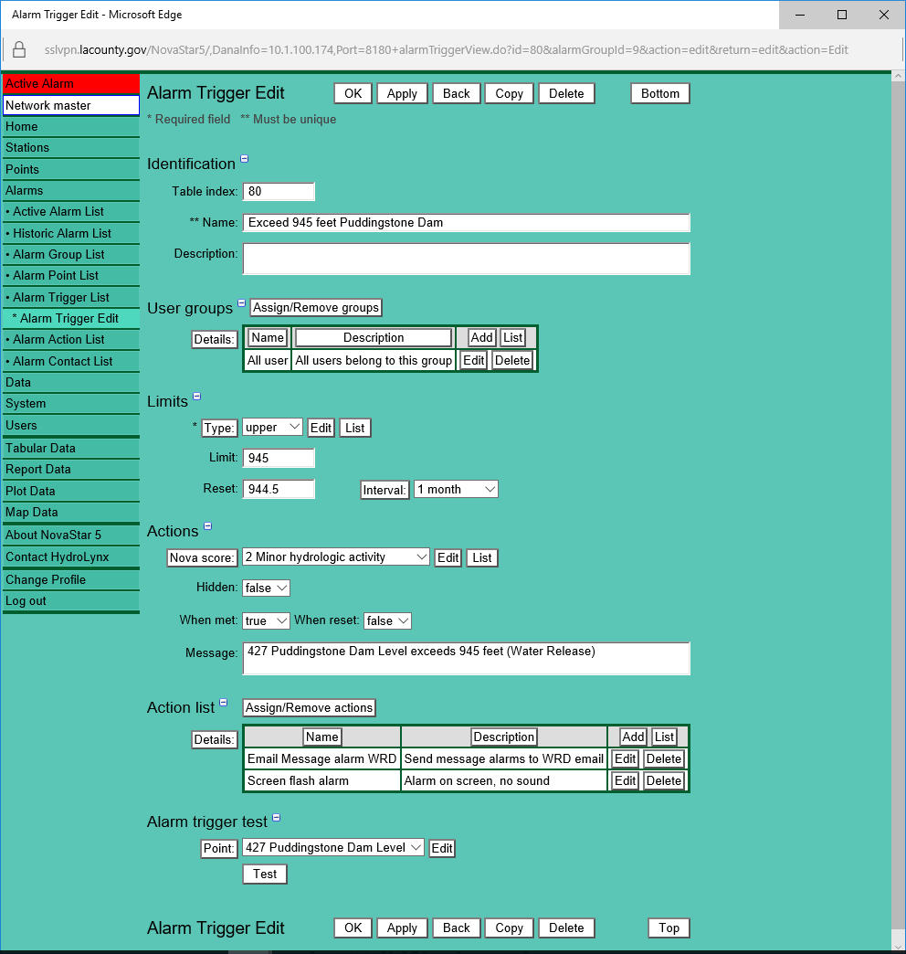 Create reservoir trigger upper limit