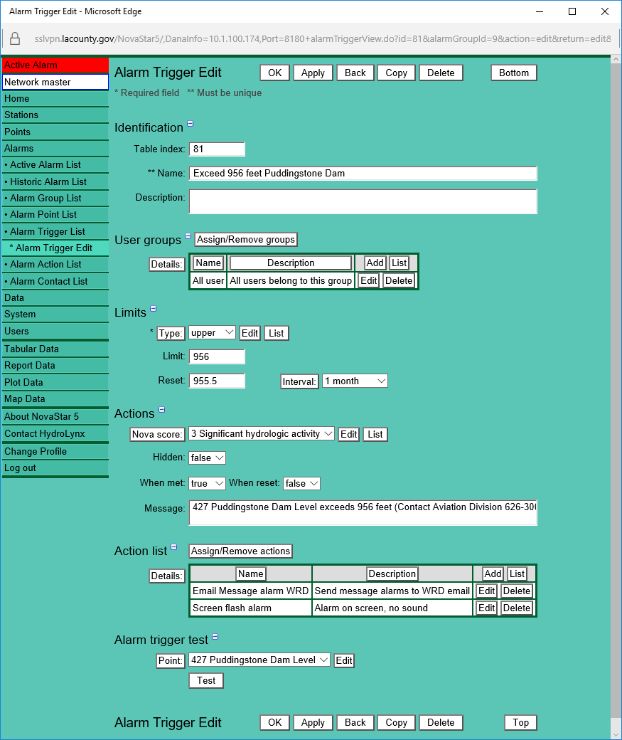 Create reservoir trigger upper limit