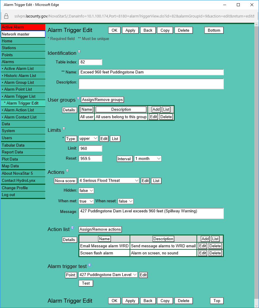 Create reservoir trigger upper limit